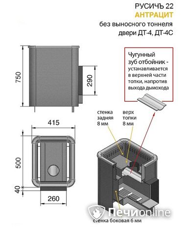 Дровяные печи-каменки Везувий Русичъ Антрацит 22 (ДТ-4С) без выноса в Бердске