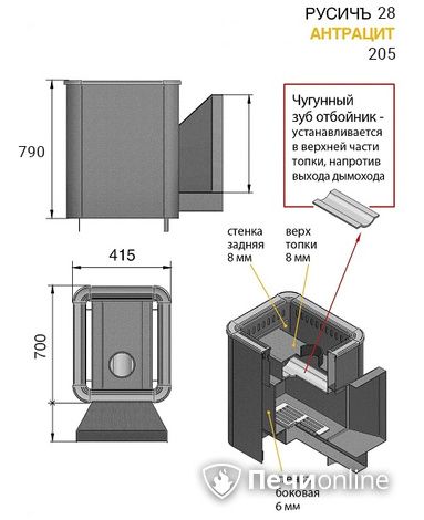 Дровяные печи-каменки Везувий Русичъ Антрацит 28 (205) 2016 в Бердске