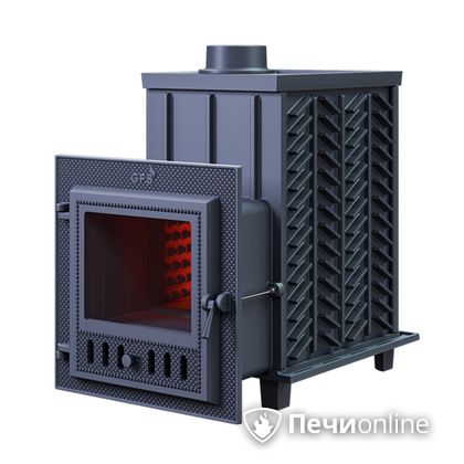 Дровяная банная печь Гефест ЗК-18 (М) чугунная дверца со стеклом закрытая каменка в Бердске