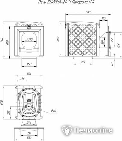 Дровяная банная печь Теплодар Былина-24 Ч Панорама (1.1) в Бердске