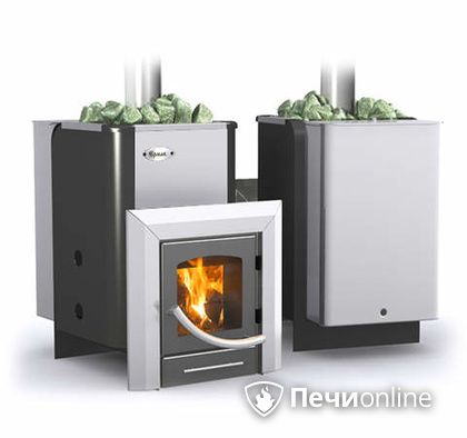 Дровяная банная печь Ермак Элит 16-ПС стекло нержавеющая сталь регулируемый тоннель в Бердске