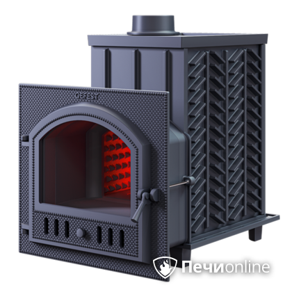 Дровяная банная печь Гефест ЗК-30 (П) чугунная дверца со панорамным стеклом закрытая каменка в Бердске