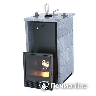 Газовая печь для бани ИзиСтим «Сочи» в трёхстороннем кожухе из талькохлорита в Бердске
