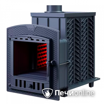 Дровяная банная печь Гефест 25 (П) чугунная дверца с панорамным стеклом в Бердске