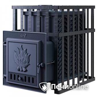 Дровяная банная печь Гефест в сетке-25 чугунная дверца сетка-каменка в Бердске