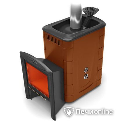 Дровяная банная печь TMF Гейзер 2014 Inox Витра с теплообменником терракота в Бердске