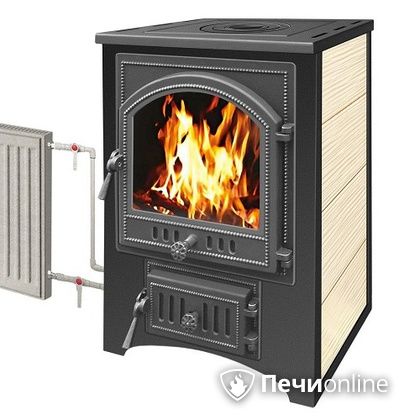 Печь-камин Везувий ПК-01(205) с плитой и теплообменником бежевый в Бердске
