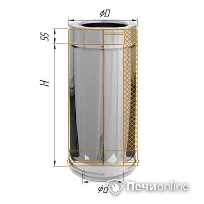 Сэндвич труба Феррум Дымоход утепленный 0.5/оцинкованный d-200/280 L=0.5м по воде. aisi в Бердске